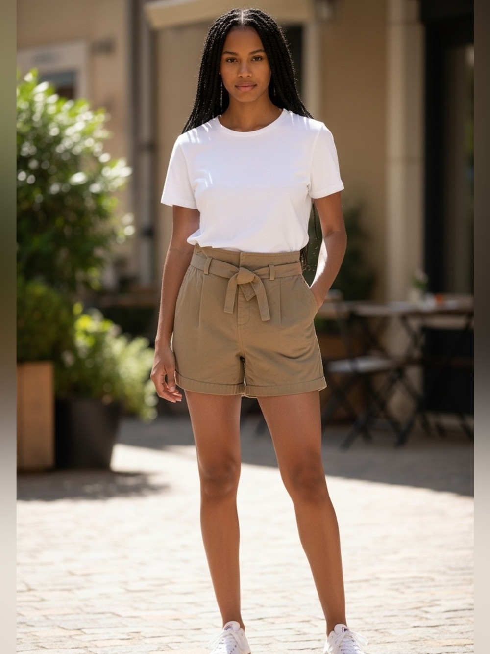 Elizabeth and James Khaki Tie-Waist High-Rise Shorts 100% Cotton